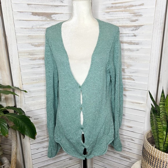 EILEEN FISHER Vintage Women's Knit Cardigan Sweater Button Front Sage Green L - Picture 11 of 11